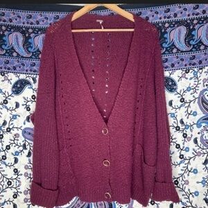 Free People Burgundy fall friend size S oversized woman's knit Cardigan Sweater
